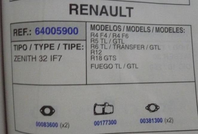 5900 KIT JUNTAS CARBURADOR ZENITH 32 IF7