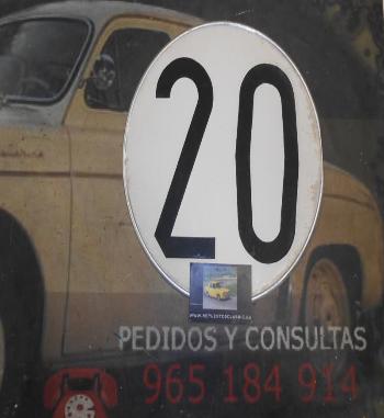 PI365 PI4 SEÑAL REDONDA METALICA LIMITACION VELOCIDAD 20Km/h TRACTOR, VEHICULO ESPECIAL, MATERIAL DE EPOCA VINTAGE DIAMETRO 290m