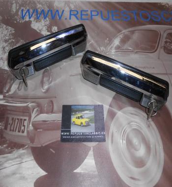 MAN366 JUEGO MANETAS DELANTERAS EXTERIORES SEAT 131 CROMO-NEGRO MISMA LLAVE