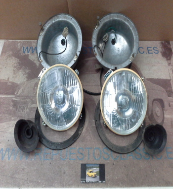 ISE105 JUEGO OPTICAS FAROS INFASA-CIELCO CON COCOS SEAT 124 , 850 , SIATA , EBRO FOCO EUROPEO ( DIFUSOR LUZ PLATA )