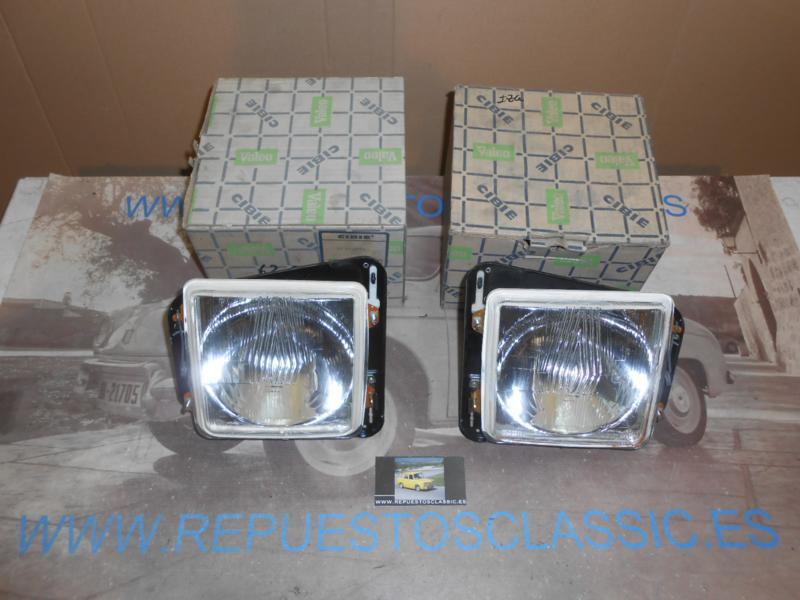 IRE08 JUEGO OPTICAS FAROS CUADRADOS CIBIE - VALEO H4 CON SOPORTES RENAULT 6 2ª SERIE