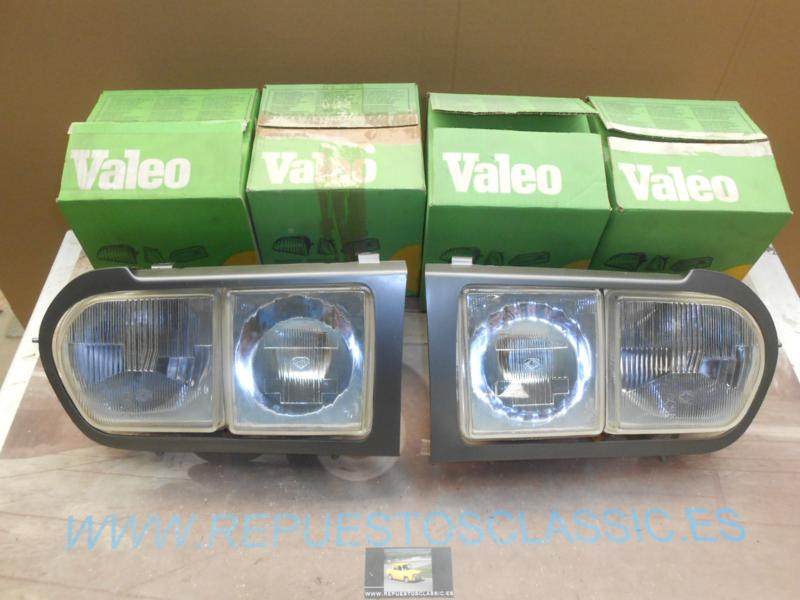 IRE211 JUEGO 4 OPTICAS FAROS CON SOPORTES Y BISELES RENAULT 12 TS 2ª SERIE 77 -> VALEO H1