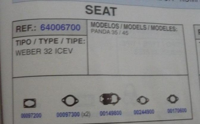 6700 KIT JUNTAS CARBURADOR WEBER 32 ICEV (TIPO 1)
