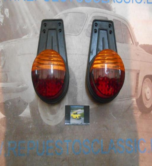 PI590P2 JUEGO PILOTOS TRASEROS COLGANTES CAMION CLASICO, TRACTOR, REMOLQUE CON LUZ MATRICULA ROJO/AMBAR