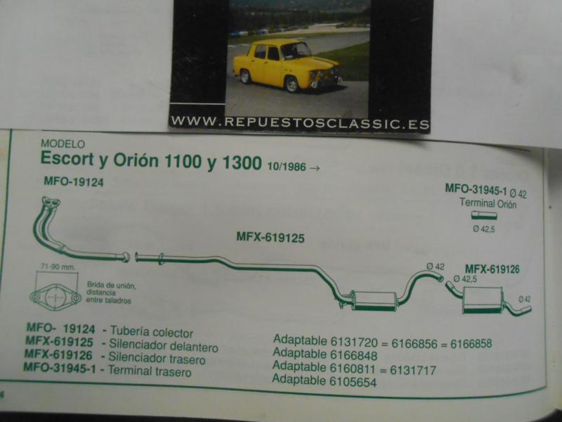 619125 P1 SILENCIOSO INTERMEDIO FORD ESCORT , ORION 1.1 Y 1.3 86->