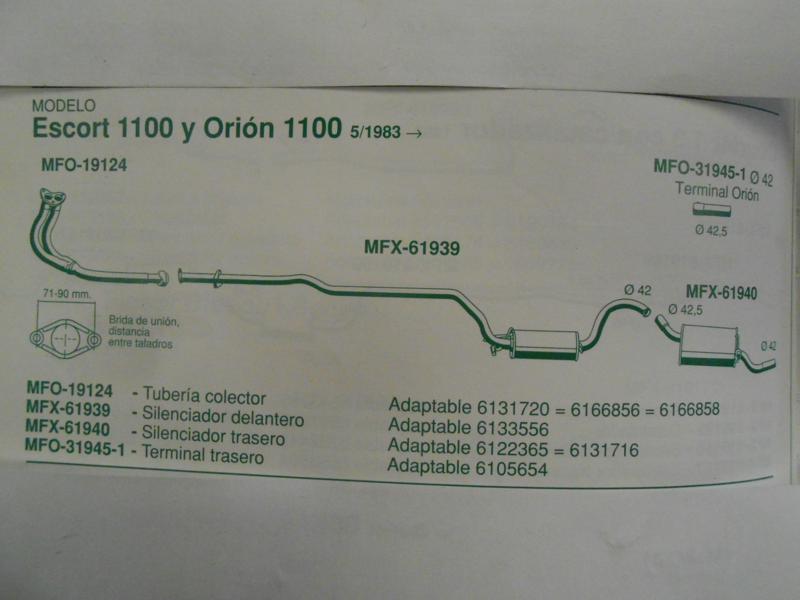 61939 P1 SILENCIOSO INTERMEDIO FORD ESCORT Y ORION 1.100 83->