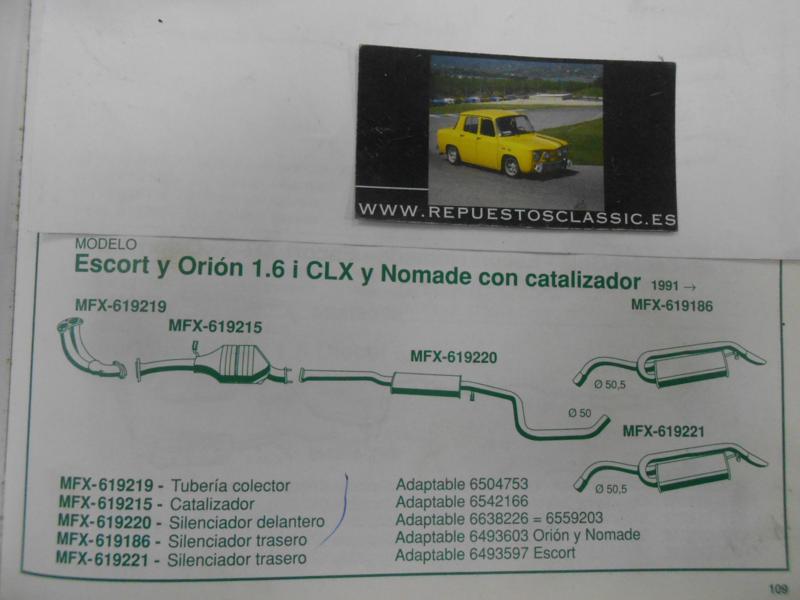 619220 P2 SILENCIOSO INTERMEDIO FORD ESCORT , ORION 1.6i CLX 91-> CON CATALIZADOR