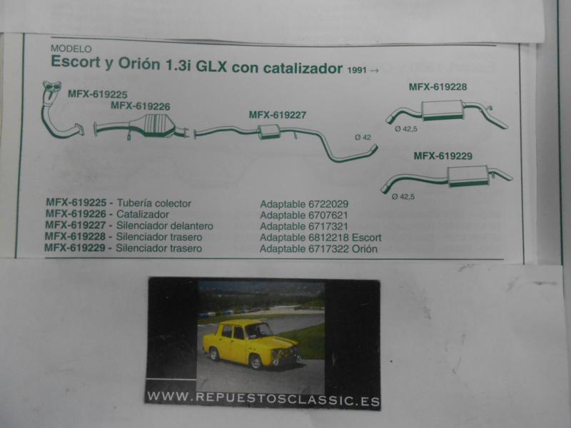 619227 P2 SILENCIOSO INTERMEDIO FORD ESCORT , ORION 1.3i GLX 91-> CON CATALIZADOR
