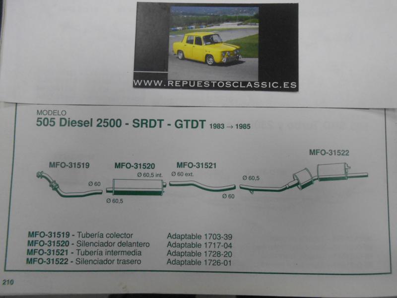 31520 P4 SILENCIOSO INTERMEDIO DELANTERO PEUGEOT 505 2.5TD 83->