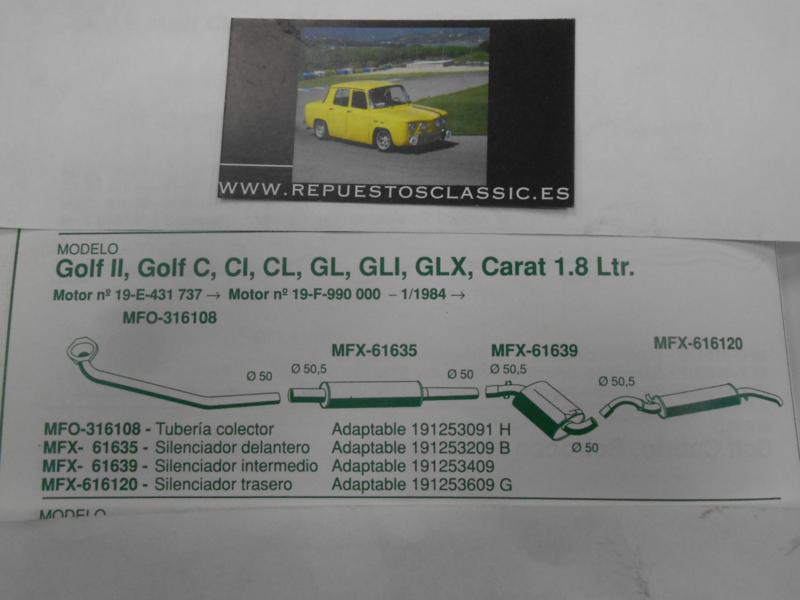 316108 P5 TUBERIA SALIDA COLECTOR ESCAPE VOLKSWAGEN GOLF / JETTA II , PASSAT B3/B4 1.8 REF. ORIGEN 191253091H