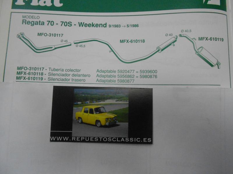 610118 P4 SILENCIOSO INTERMEDIO FIAT REGATA WEEKEND 70 1.3 83-> REF. WALKER 09092