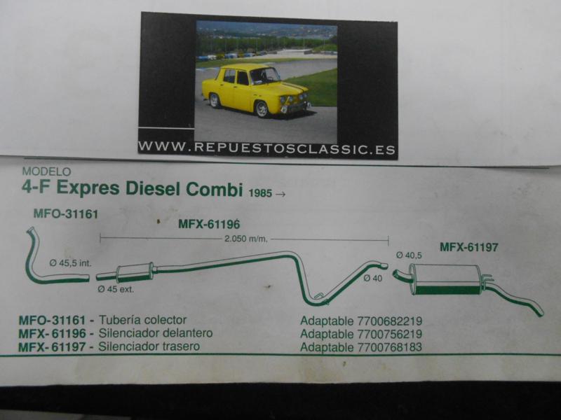 61196 P6 SILENCIOSO INTERMEDIO RENAULT EXPRESS 1.1/1.4/1.6 D 85-> WALKER 70480