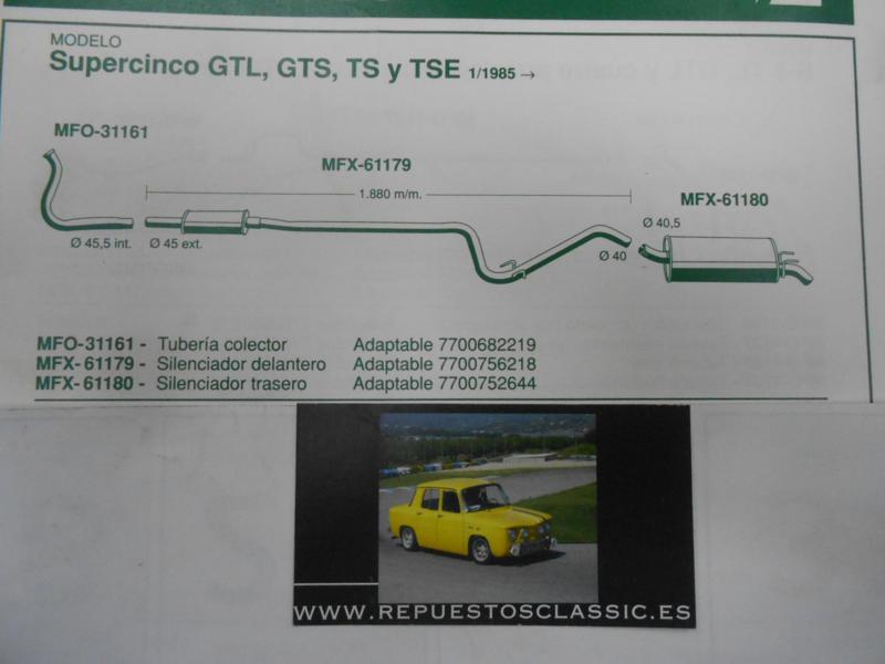 61179 P6 SILENCIOSO INTERMEDIO RENAULT SUPERCINCO 1.0/1.1/1.4/1.6D 3P 85-> WALKER 08724