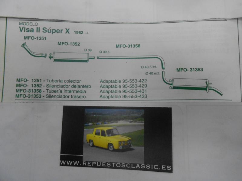 1352 P5 SILENCIOSO INTERMEDIO DELANTERO CITROEN VISA II SUPER X 82->
