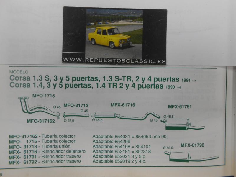 31713 P5 TUBERIA DELANTERA INTERMEDIA ESCAPE OPEL CORSA A 1.3, 1.4