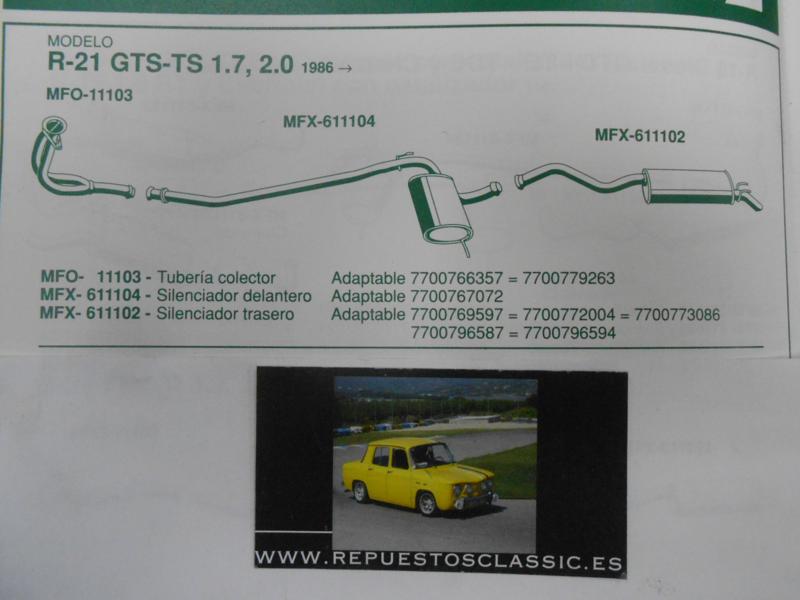 611104 P8 SILENCIOSO INTERMEDIO RENAULT 21 1.7 / 1.9D 86-> , WALKER 70440
