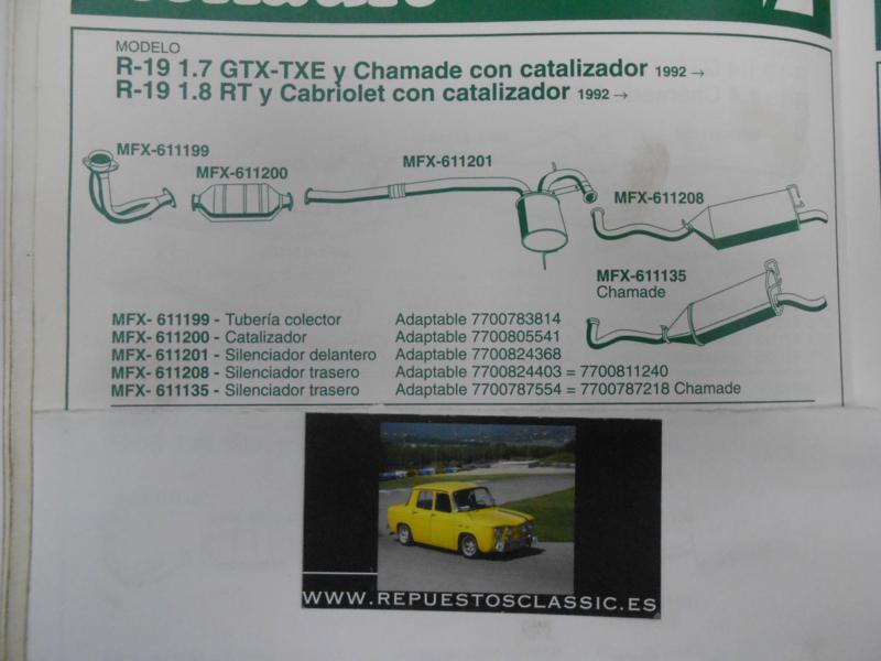 611201 P8 SILENCIOSO INTERMEDIO RENAULT 19 1.7 GTX/TXE Y CHAMADE, 1.8 RT 92-> , WALKER 70435