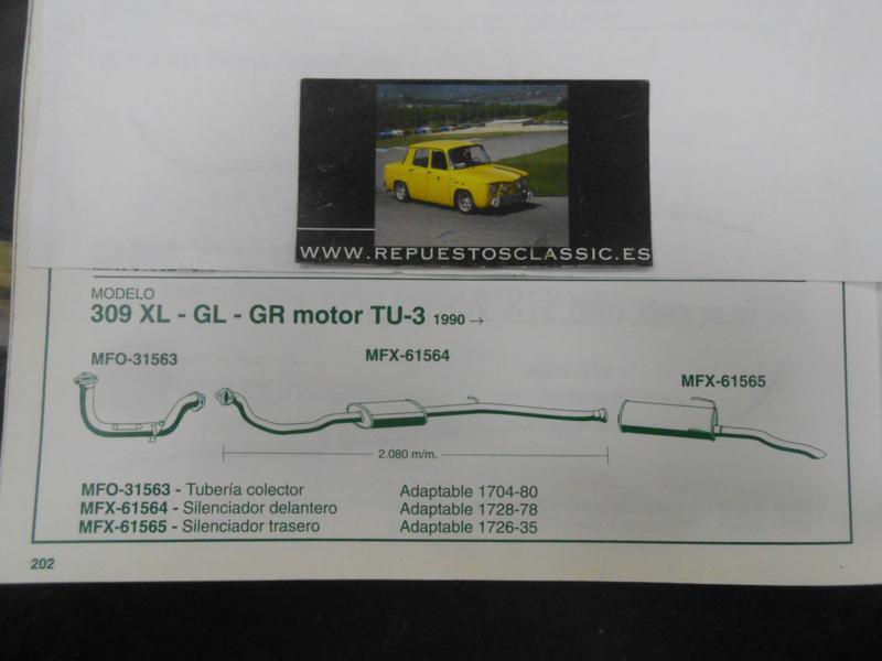 61564 P8 SILENCIOSO INTERMEDIO PEUGEOT 309 1.4 XL, GL, MOTOR TU-3, WALKER 70376