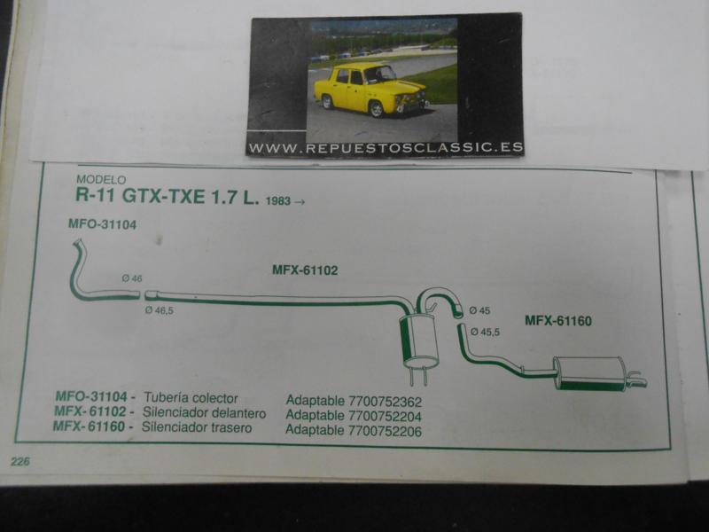 61160 P8 SILENCIOSO TRASERO RENAULT 9 Y 11 1.7 GTX/TXE, WALKER 72020