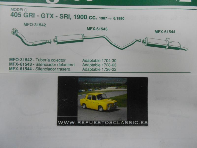 31542 P7 TUBERIA SALIDA COLECTOR DE ESCAPE PEUGEOT 405 1.9 GRI/GTX/SRI 87->, WALKER 015961