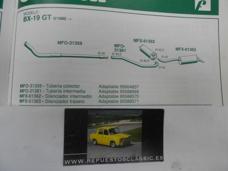 61363 P9 SILENCIOSO TRASERO CITROEN BX 1.4/1.6/1.9/1.8D/1.9D, WALKER 01184