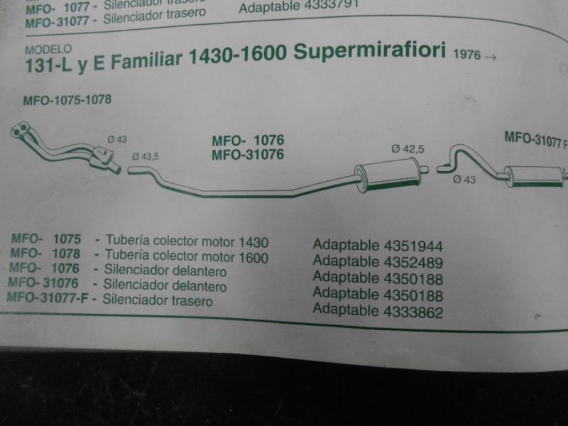 31076 P6 TUBO ESCAPE, SILENCIOSO INTERMEDIO SEAT 131 L/E 1ªSERIE 1430/1600