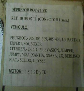 SER48 DEPRESOR FRENO / BOMBA VACIO PEUGEOT, CITROEN, FIAT 1.8 Y 1.9 D/TD, REF. 101040711