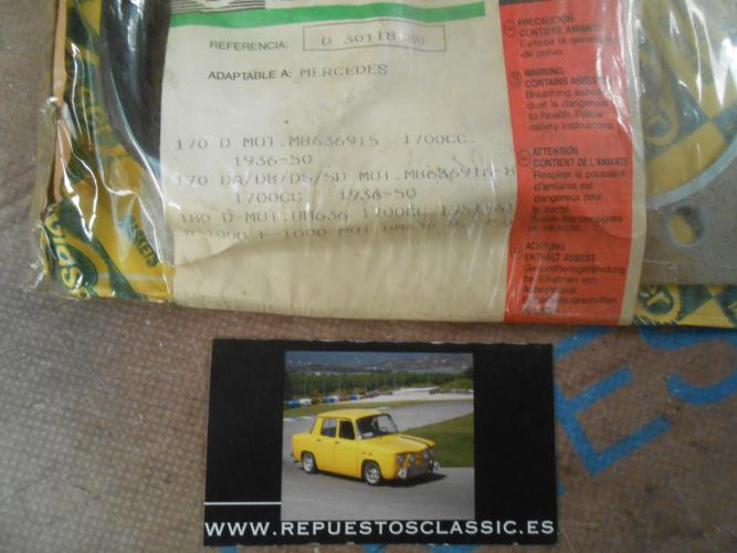 JM166 JUEGO JUNTAS CULATA DKW MERCEDES N1000, F1000 1700cc. SEAT 1800D MOTOR OM636 PISTON 75mm.