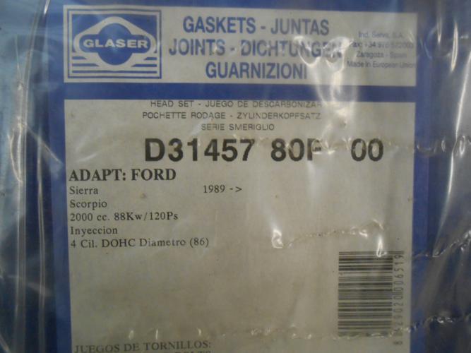 JM187 JUEGO JUNTAS CULATA FORD SIERRA MKII, SCORPIO MKI 2000cc. 89->94 MOTOR DOHC, PISTON 86mm.