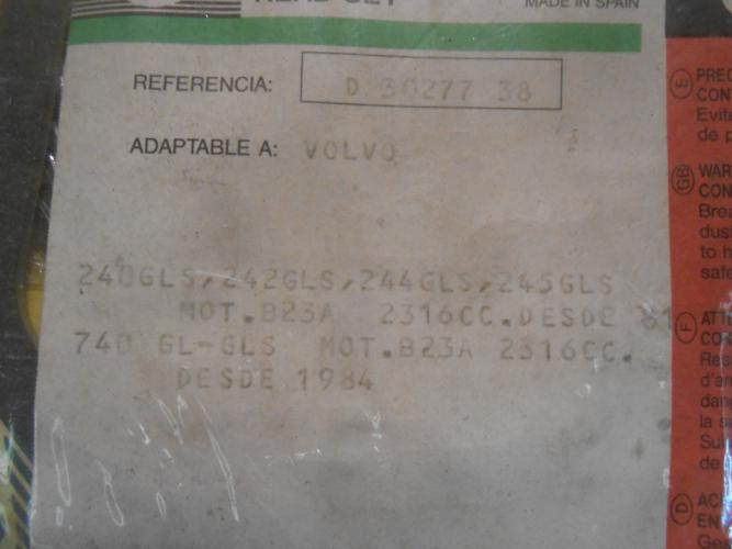 JM213 JUEGO JUNTAS CULATA VOLVO 240, 242, 244, 245, 740 1316cc. REF. D30277 (MOTOR B23A)