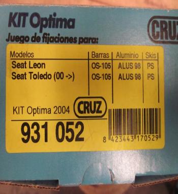 BAC48 931052 KIT OPTIMA SOPORTES FIJACION BACA-BARRAS DE TECHO CRUZ, SEAT LEON, TOLEDO 00> (PARA BARRAS OS-105, ALUS-98)