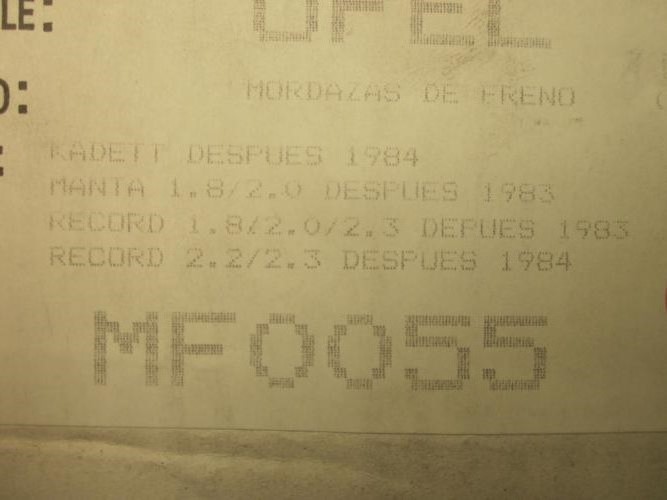 Z88 6290620 ZAPATAS FRENO OPEL KADETT, ASCONA, MANTA, REKORD (230x51mm) MF0055