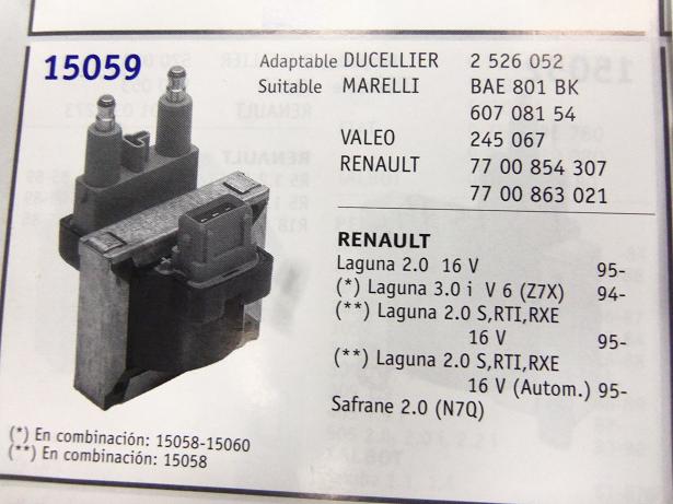 15059 BOBINA ENCENDIDO RENAULT LAGUNA , SAFRANE
