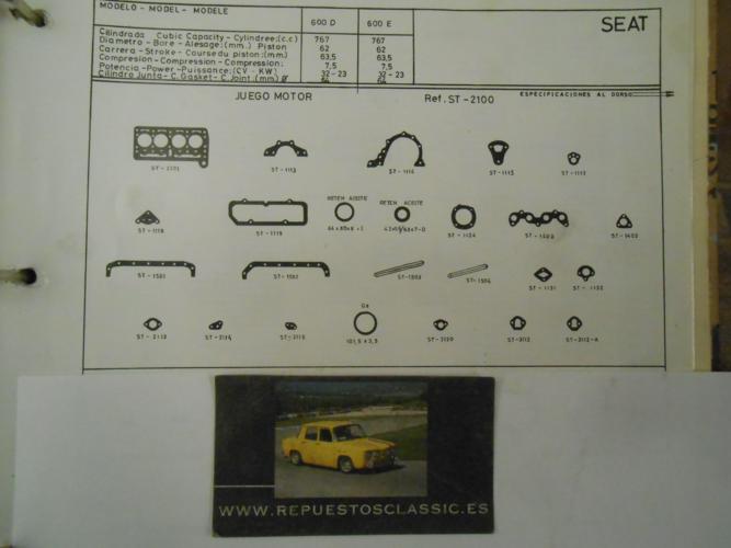 JM29* JUEGO JUNTAS MOTOR COMPLETO SEAT 850