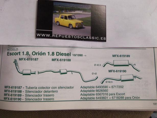 619188 P2 SILENCIOSO INTERMEDIO FORD ESCORT,ORION 1,8 DIESEL (10/90>)