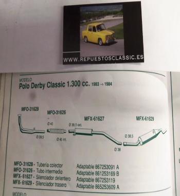 61629 P2 SILENCIOSO FINAL VOLKSWAGEN POLO DERBY CLASSIC 1,3 (83/84)