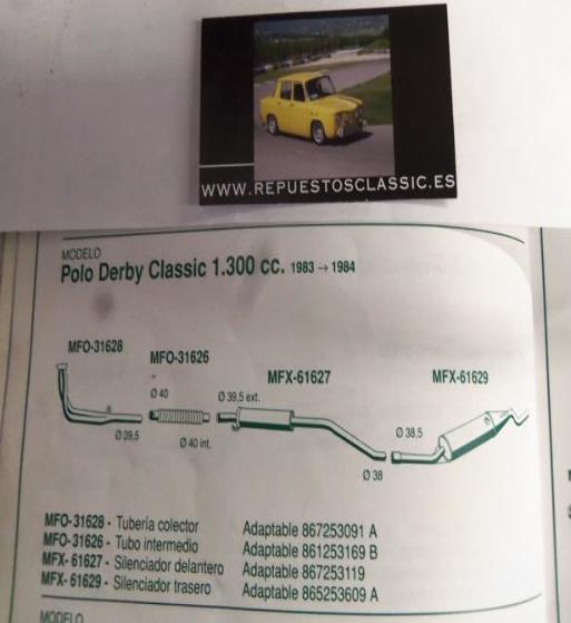61629 P2 SILENCIOSO FINAL VOLKSWAGEN POLO DERBY CLASSIC 1,3 (83/84)