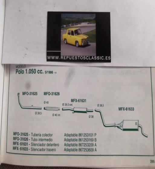 61633 P2 SILENCIOSO FINAL VOLKSWAGEN POLO C MOTOR 1050 (83>)