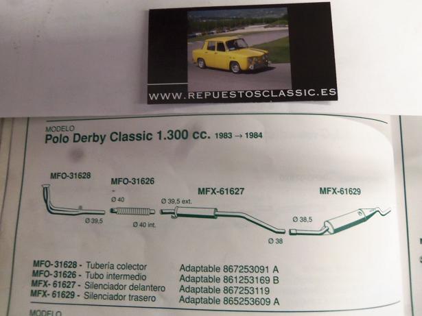 61627 P3 SILENCIOSO INTERMEDIO VOLKSWAGEN POLO C,L 1,1 Y POLO DERBY CLASSIC 1,3 (83>)
