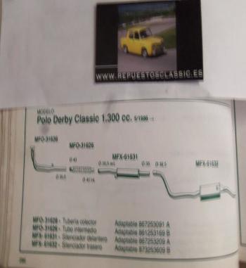 61631 P5 SILENCIOSO INTERMEDIO VOLKSWAGEN POLO DERBY CLASSIC 1050 Y 1300 (5/86>)