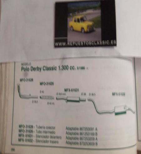 61631 P5 SILENCIOSO INTERMEDIO VOLKSWAGEN POLO DERBY CLASSIC 1050 Y 1300 (5/86>)