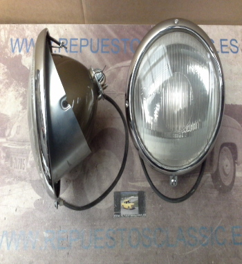 64P9 JUEGO OPTICAS FAROS ORIGINALES BOSCH CON CERQUILLO BISEL CROMADO PORSCHE 356, VW BEETLE 47- 68, REF. 111941021A