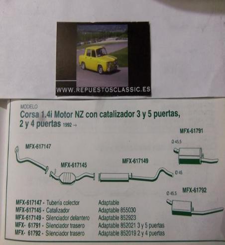617149 P5 SILENCIOSO INTERMEDIO OPEL CORSA 1,2 1,4 CON CATALIZADOR MOTOR NZ (92>)