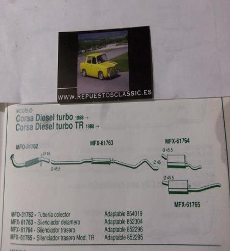 61763 P6 SILENCIOSO INTERMEDIO OPEL CORSA TURBO DIESEL (88>)