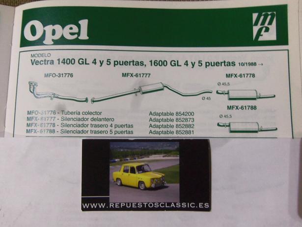 61788 P5 SILENCIOSO FINAL OPEL VECTRA 1,4 1,6 GASOLINA Y 1,7 DIESEL  4 Y 5 PUERTAS (10/88>)