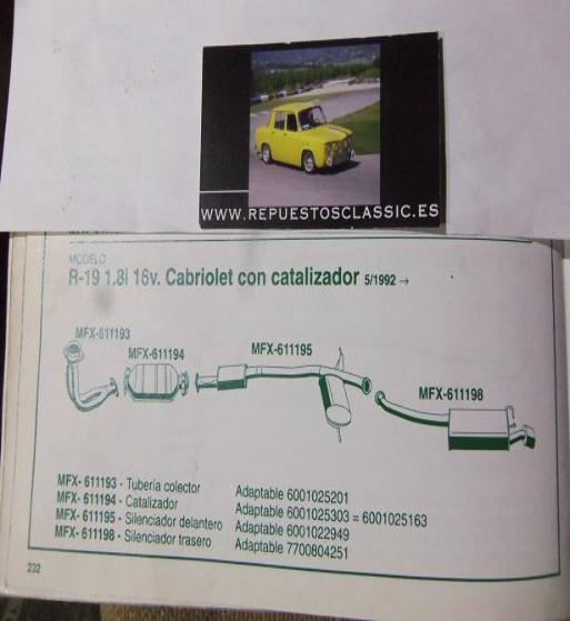 611198 P6 SILENCIOSO FINAL RENAULT 19 MKI CON CATALIZADOR