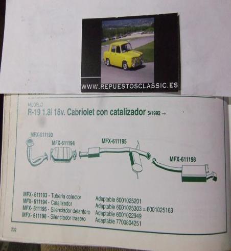 611198 P6 SILENCIOSO FINAL RENAULT 19 MKI CON CATALIZADOR