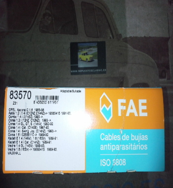 CB107P1 JUEGO CABLES DE BUJIAS FAE 83570 OPEL ASCONA, CORSA, KADETT, VECTRA, ASTRA 1.2i/1.4i/1.6