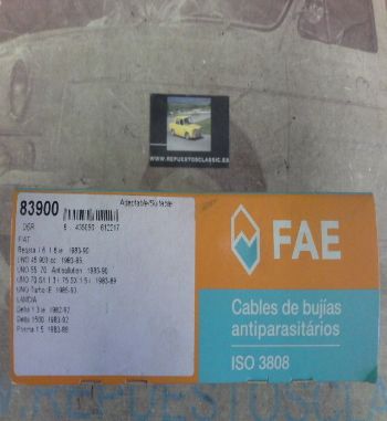 CB122P1 JUEGO CABLES DE BUJIAS FAE 83900 FIAT UNO TURBO, REGATA, LANCIA DELTA, PRISMA 1.3/1.5/1.6