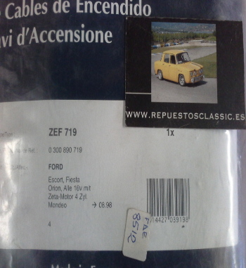 CB155P1 JUEGO CABLES DE BUJIAS BERU ZEF719 FORD ESCORT, ORION, FIESTA, MONDEO 1.6i/1.8i/2.0i 16v MOTOR ZETEC 92->